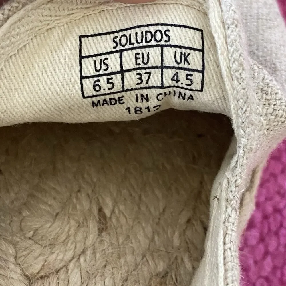 Soludos Espadrille Flats Embroidered Cactus Natural Beige Size 6.5